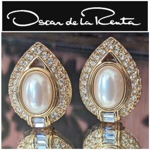 💥😍40YRS VTG💯OSCAR DE LA RENTA BAROQUE SWAROVSKI CRYSTAL PEARL CLIPS